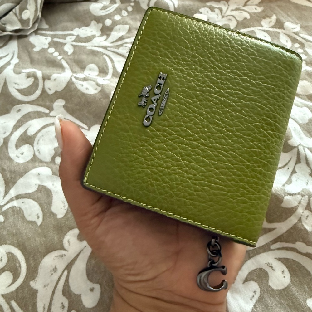 Coach Green Key & Card Holder with Textured Leather